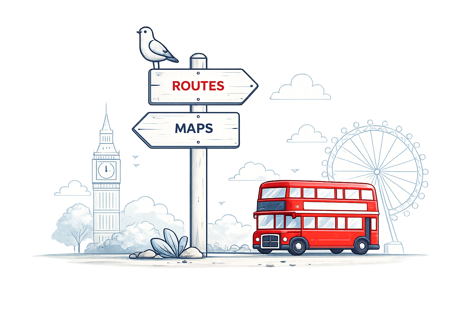 Illustrated London skyline map for The Original Tour hop-on hop-off routes